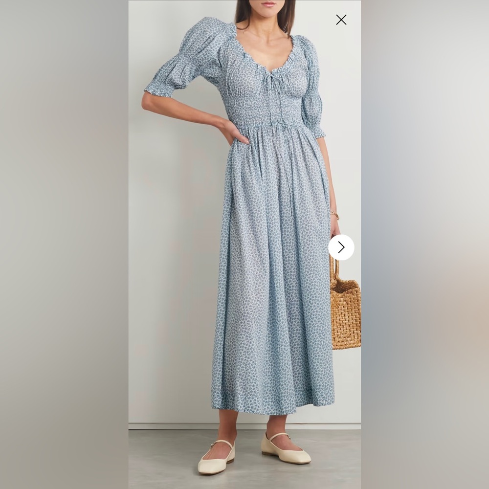 Doen Ischia shirred floral print organic cotton voile maxi dress